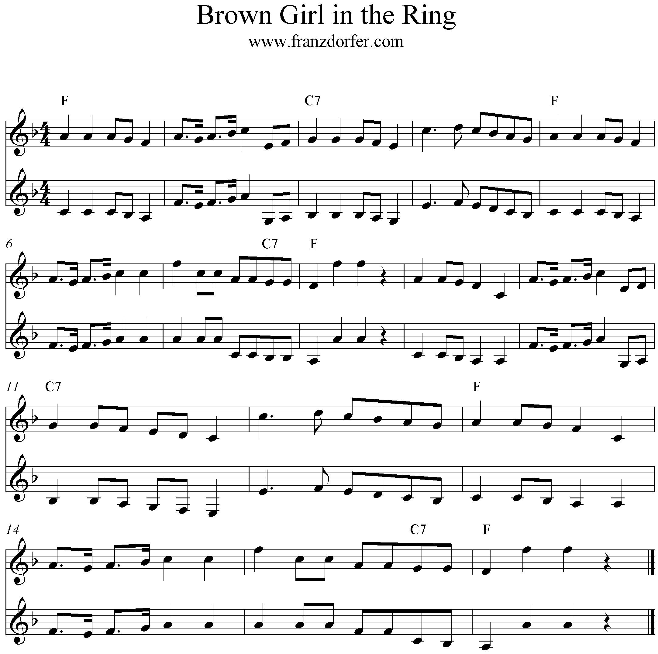 Noten Brown Girl in the Ring